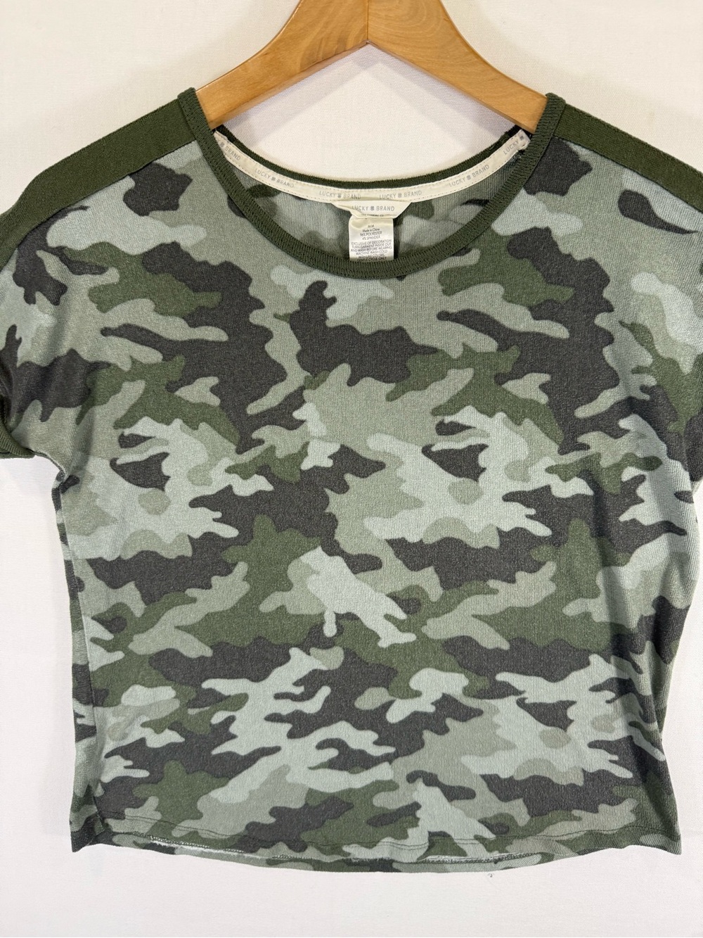 Lucky Brand Olive and Gray Camo Short Sleeve Tee